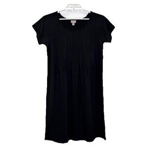 J.Jill T-Shirt Dress Size Medium Petite Black Round Neck W/ Darts Short Sleeve